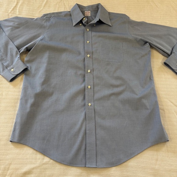 Brooks Brothers Non-Iron Cotton Dress Shirt 16.5 34 Traditional Fit Blue Oxford - Picture 2 of 9